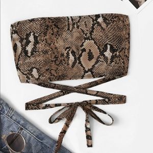Snake skin cross tie crop top